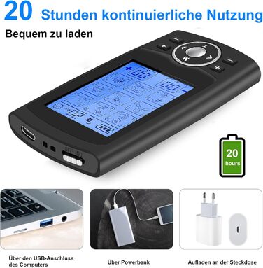 Апарат для терапії болю TENS EMS, електроспур з 36 програм, 12 електродів, для зняття болю
