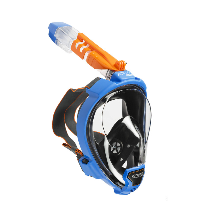 Маска для снорклінгу Ocean Reef Aria QR з трубкою, повнолицева, блакитна (M/L) - покращений огляд 180°
