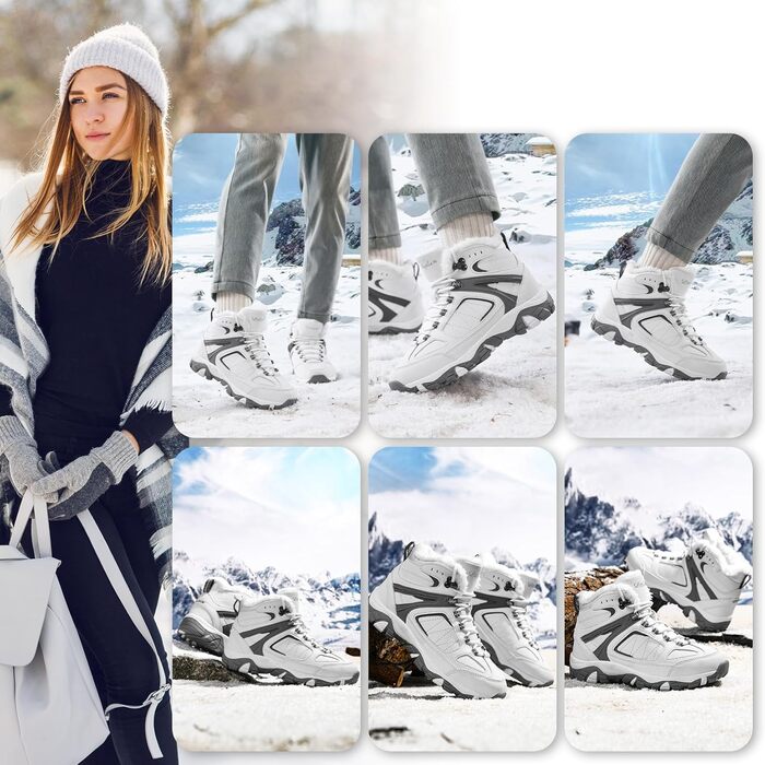 Зимові черевики ASHION для жінок: утеплені, водонепроникні, для ходьби та відпочинку на природі, розміри 36-42 (40 EU, сірий/білий)