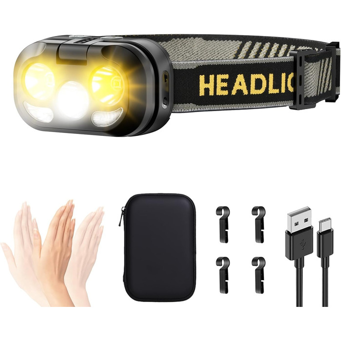 Ліхтар на голову Skylla LED акумуляторний, 250000 люмен, Zoom, 11 режимів, IP67, регульований, для кемпінгу та надзвичайних ситуацій (чорний)