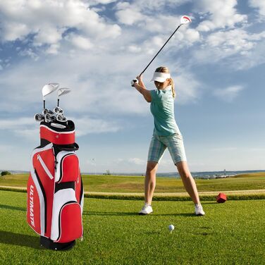 Набір жіночих гольф-клубов COSTWAY (9/11 шт.), комплект для правші з чохлом від дощу, включає драйвер, фейрвеї, гібриди, залізо та паттер (червоний)