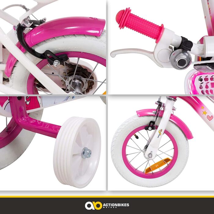 Дитячий велосипед Actionbikes Unicorn 12/16 дюймів, V-Brake, для дівчаток, з крилами, від 2 до 7 років
