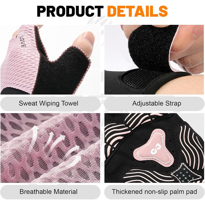 Велосипедні рукавички Flintronic напівпальцеві для чоловіків та жінок, спортивні рукавички з антиковзаючим покриттям та амортизацією, дихаючі рукавички для гірського велосипеда, шосе, фітнесу, рожевий, M