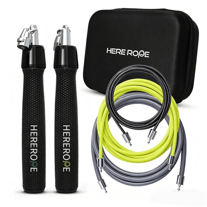 Скакалка з обтяжувачем Hererope 3-в-1 зі змінними вагами (1/6lb, 1/4lb, 1/2lb), регульована довжина, ергономічна шкіряна ручка, колір лайм