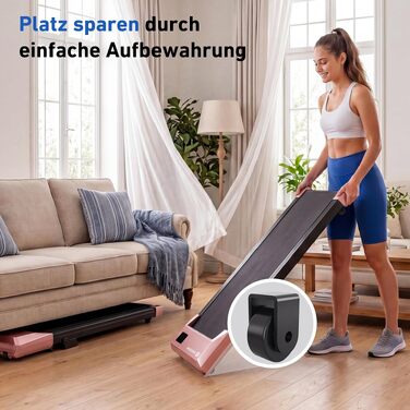 Бігова доріжка DeerRun Walking Pad з нахилом 6% для дому та офісу, компактне підстільне Laufband з LED-дисплеєм, пультам та підтримкою додатка, до 136 кг, світло-рожева