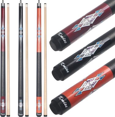 Набір київ для більярду Kmise Pool-Stick-Set, 3 шт. (зелений, червоний, чорний), канадський клен, професійний, для дорослих