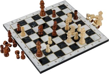 Класична шахова дошка HBS GAMES з білого мармуру, дерев'яна, 37 см, набір для шахів і шашок, ручна робота, сімейна гра