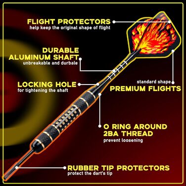 Професійні дротики Alyoen Metallspitze (12 шт) 20/24/26 г з аксесуарами: алюмінієві стебли, пір'я, точилка, захист наконечників, гумові кільця