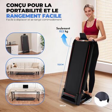 GTPLAYER Складний біговий доріжка для дому з LED-дисплеєм та пультом, регульовані підлокітники, двигун 2.5 PS, фітнес, зелений (червоний)