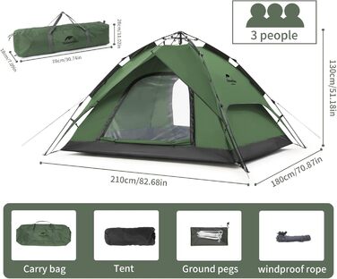 Naturehike Намет Pop Up для кемпінгу 3-4 особи, автоматичний, сімейний, куполоподібний, зелений - 3P