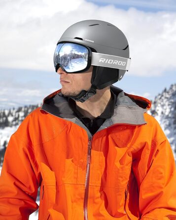 Шолом для сноуборду та лиж чоловічий/юнацький, регульований розмір, флусові навушники, вентиляційна система, сумісний зі склоначоком (Titanium metal ash, L)