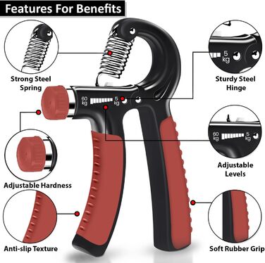 Тренування хватки: регульований ручний тренажер 5-60 кг з електронною книгою для силових вправ та реабілітації. Підходить для рук, зап'ястя та передпліччя.