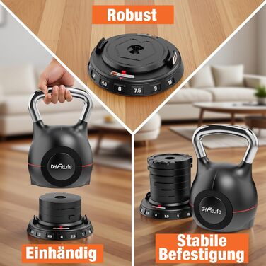 DH FitLife Регульована гиря 7-в-1 (1.5-10кг) | Комплект гир для дому та фітнесу | Ідеально для тренування всього тіла | Компактний фітнес-набір