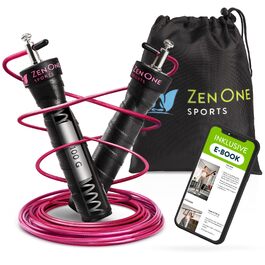 Спортивна скакалка ZenOne Sports для дорослих Speed Rope зі сталевим тросом 3м, з підшипниками 360° для боксу та фітнесу, регульована, Berry