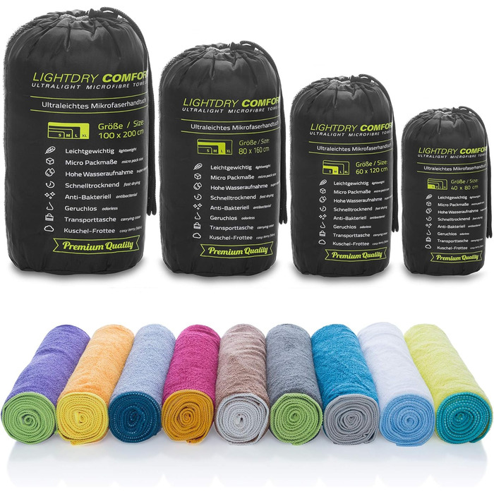 LightDry® Original Мікрофіброве спортивне рушник - туристичне рушник для рюкзака, спортивне та фітнес рушник для плавання. Швидковисихаюче, антибактеріальне рушник 200 x 100 см Petrol