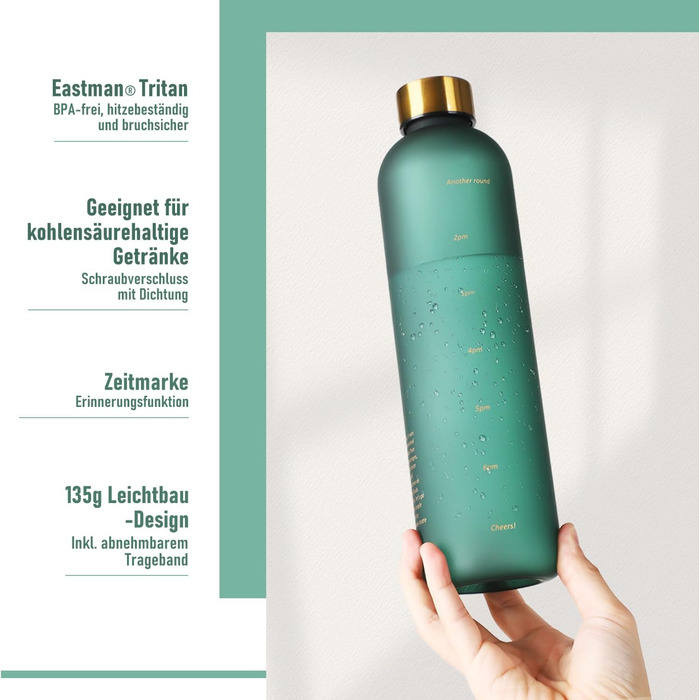 Спортивна пляшка для води Opard 1л/800мл, Tritan, без BPA, для фітнесу та занять спорту, зелений колір