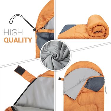 Спальний мішок Paco Home для дорослих та дітей: теплий, дихаючий, для кемпінгу та відпочинку на природі, 220x70x6 см, оранжевий