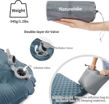 Каремат Naturehike 3.5R для кемпінгу, самонадувний, зимовий (-6°C), чорний, прямокутний (L)