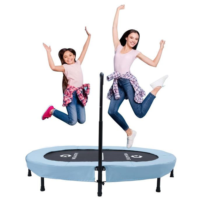 Батут овальний для дому 2 осіб, до 150 кг, синій з ручками - для дітей та дорослих, фітнес, розвиток м'язів