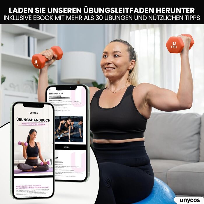 Гантелі неопренові UNYCOS 2 шт. 1-10 кг, короткі, антиковзаючі, для фітнесу, силових тренувань, пілатесу, дому. Набір 1 кг, 2 кг, 3 кг.