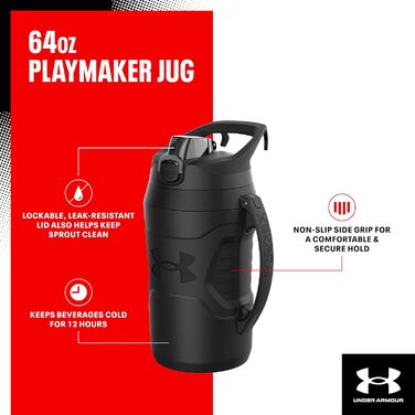 Пляшка для води Under Armour Playmaker Sport, 1,8 л, чорна, термоізольована, із ручкою, не протікає