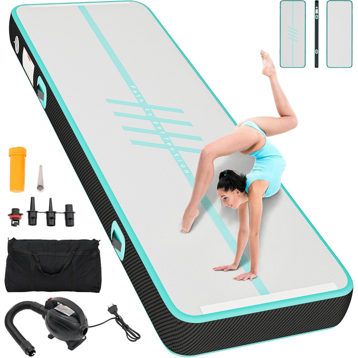 3M DWVO Air Matte Track - Гімнастичний надувний мат для гімнастики, йоги, фітнесу, тренувань, 10 см, зелений