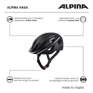 Шолом велосипедний ALPINA HAGA чорний матовий M (55-59 см) з LED-ліхтарем 2024