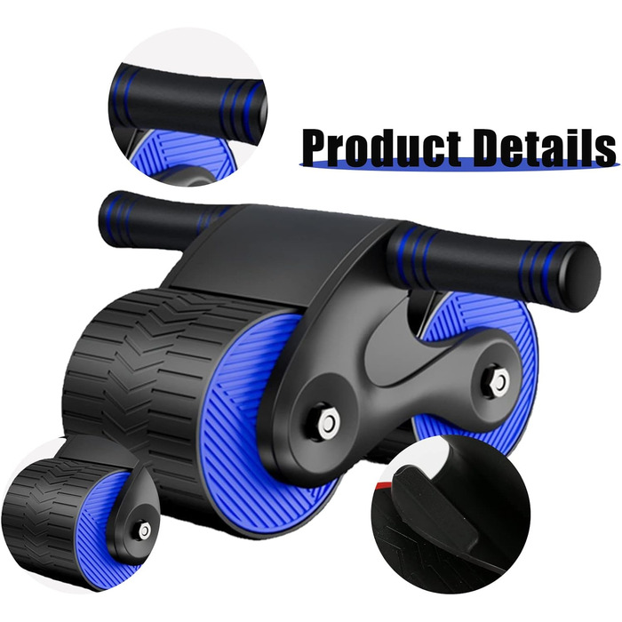 AB Wheel TWSOUL: тренажер для пресу з автоматичним відскоком та килимком, для зміцнення м'язів кора (Блакитний)