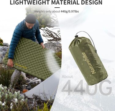 Килимок туристичний Naturehike Ultraleichte 3.5R, самонадувний, зелений, для кемпінгу, трекінгу, альпінізму, подорожей