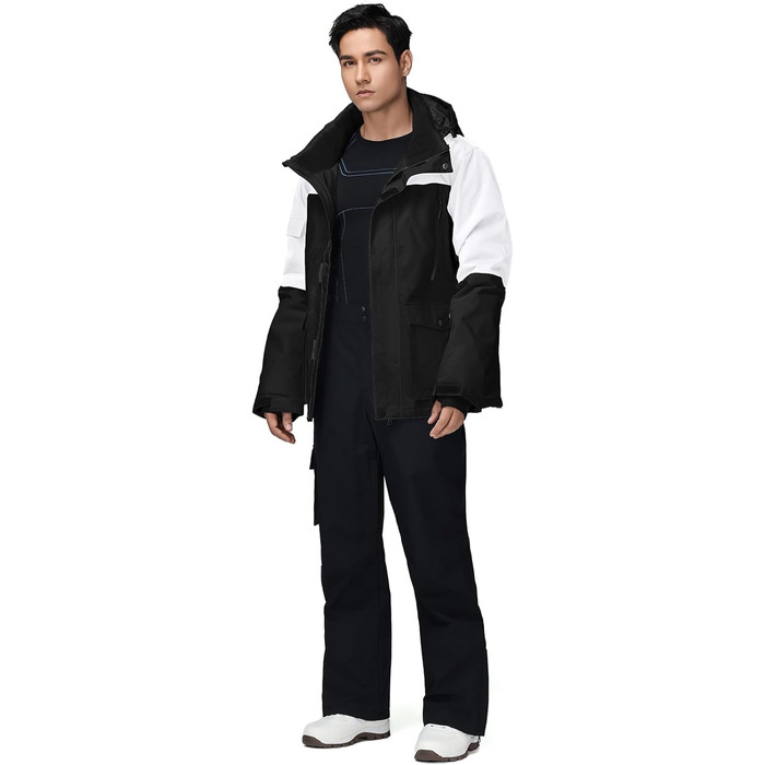 Комплект гірськолижний чоловічий: куртка та штани, сніговий костюм, водонепроникний, вітронепроникний, для сноуборду та гірських лиж, HOTIAN (XS, BaiH+BK)