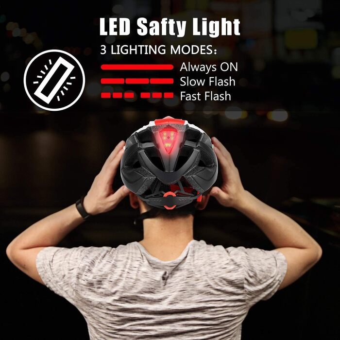 Велошолом KINGLEAD для чоловіків і жінок з LED підсвіткою, магнітним візором, регульований, легкий, для MTB і шосе, чорний/червоний/білий