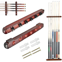 Держатель для бильярдных київ DURANTEY: настінна підставка для 4 київ з дерева, червона, з кріпленням та гумовими вставками (40 x 4 x 3,2 см)