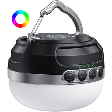 LED кемпінговий ліхтар на акумуляторі 10400mAh, RGB, регулювання яскравості, магнітний, з гачком, для кемпінгу, активного відпочинку, походу, намету, аварійного освітлення. Чорний