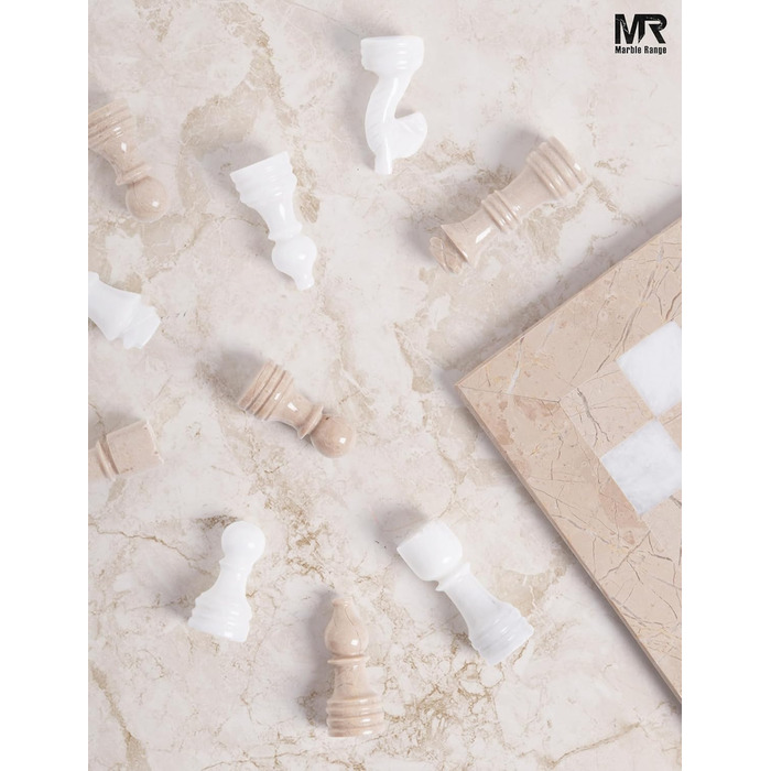 Шаховий набір з мармуру для дорослих, ручної роботи, 32 фігури, 2 додаткові королеви, коробка для зберігання, розкішна подорожна гра, елегантний подарунок для дому (Кораловий & Темно-коричневий) (Верона & Білий)