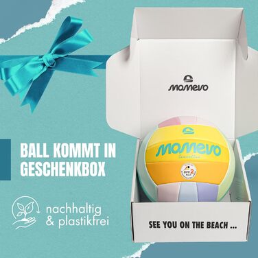 М'яч для волейболу Momevo Beachvolleyball, 2025, розмір 5, сертифікований DVV, м'яка поверхня, для пляжного волейболу, для активного відпочинку, як подарунок (тільки м'яч, кольори веселки)