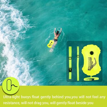 Набір з 2 шт. буїв для безпечного плавання у відкритій воді, водонепроникний надувний гермомішок (Dry Bag) з PVC для тріатлону, яскраво-помаранчевий та жовтий