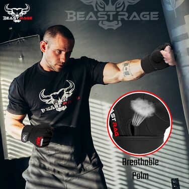 Боксерські рукавички BEAST RAGE для MMA, карате, кікбоксингу та таеквондо. Рукавички для чоловіків та жінок, чорного кольору. Ідеальні для тренувань та спарингу.