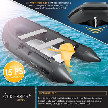 Надувний човен KESSER® Wave 320 см Комплект 6 в 1: човен, лавка, насос, весла, ремкомплект, сумка. Можливість встановлення мотора, для солоної води, антрацит