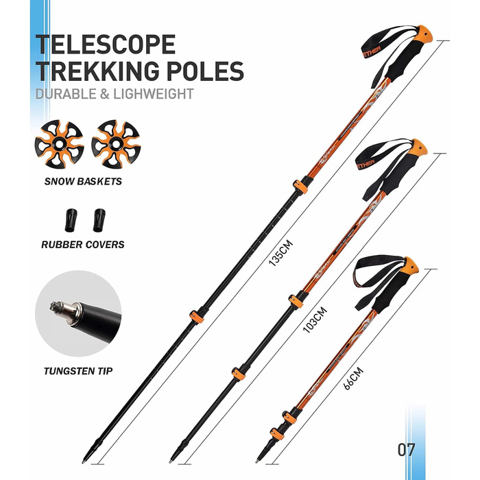 Снігоступи G2 25 дюймів: легкі, з підсиленим носком, EVA-підкладкою, підйомником п'ятки та трекінговими палками. Доступні в 5 кольорах (помаранчевий)