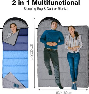 Спальний мішок Outplea для кемпінгу, 3-4 сезони, водонепроникний, 220x80 см, для дорослих та дітей, блакитний