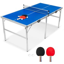 Стіл для пінг-понгу складний, Indoor, з сіткою, м'ячами та ракетками, блакитний 180x90x76 см