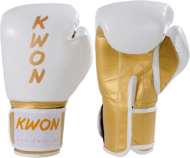 Боксерські рукавички KWON KO Champ 10oz золоті/білі, шкіра, для кікбоксингу