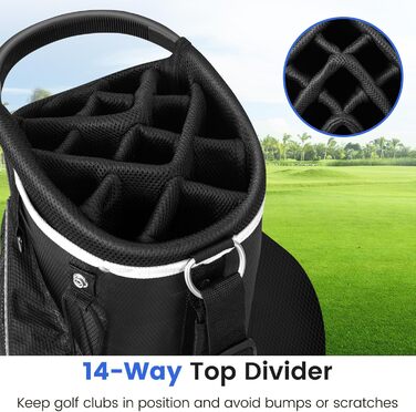 Сумка для гольфу LIFEZEAL Stand Bag сірого кольору з 14 відділеннями, підставка, ремінь, тримач для напоїв, 9 кишень, кишеня-холодильник, тримач для парасольки
