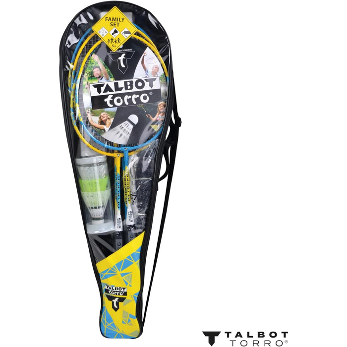 Набір для бадмінтону Talbot-Torro Family: 2 дитячі ракетки (53 см), 2 стандартні ракетки, 3 волани, регульована сітка, сумка, 449507 Single