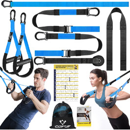 Шкіряний тренажер Sling Trainer для дому з великим ручним захватом та кріпленням до дверей (Blue)