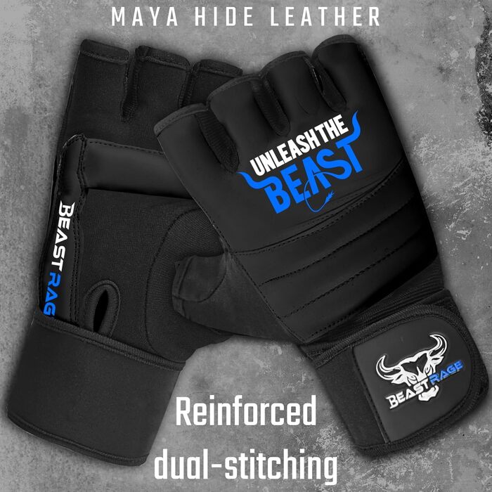 Боксерські рукавички BEAST RAGE для кікбоксингу, карате, тхеквондо. Напівпальцеві рукавички для чоловіків та жінок (XXL, чорний/синій)