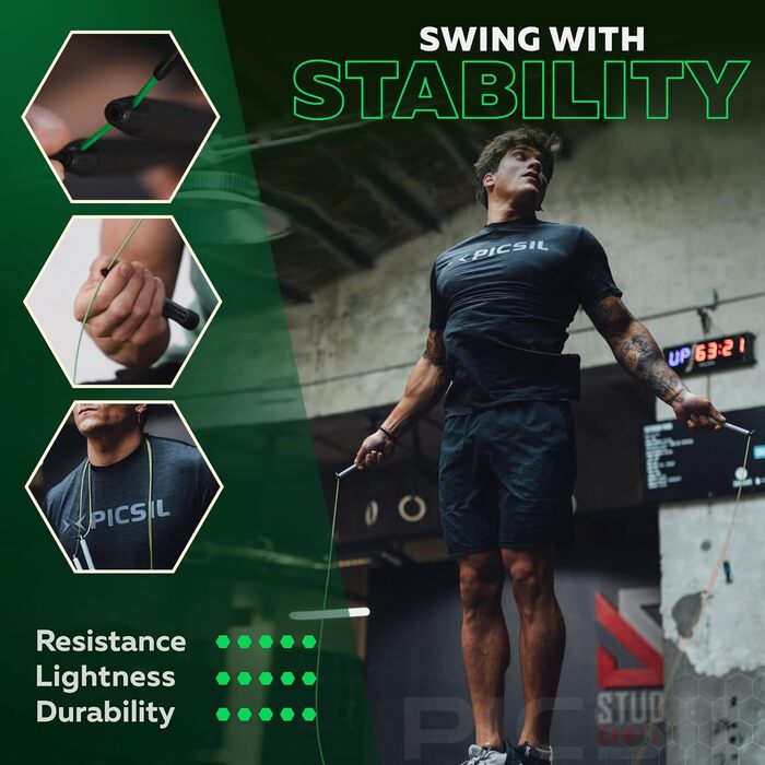 Picsil Sphinx Speed Rope – легке та міцне скакалка для кроссфіту, фітнесу, боксу, професійна скакалка з подвійним підшипником, високоякісні матеріали, чорна