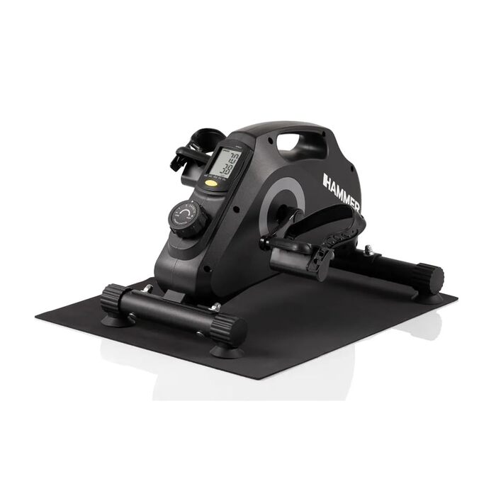 Магнітний тренажер для ніг HAMMER Pedaltrainer — міні-велотренажер для дому та офісу з дисплеєм, 8 рівнями навантаження, килимком та ременями безпеки