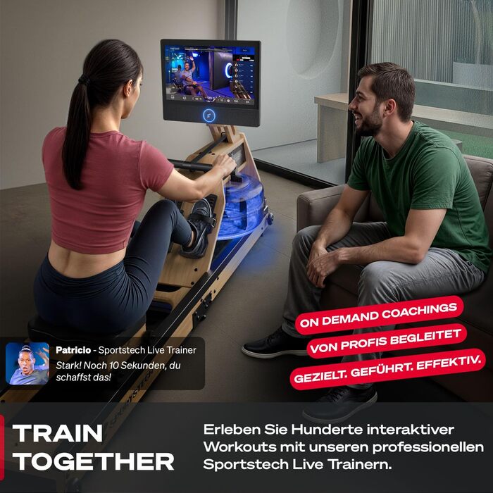 Гребний тренажер Sportstech AquaElite: водяний, складаний, з LED-дисплеєм 21.5' та обертовим резервуаром, екологічне дерево FSC®