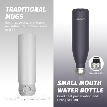 Фляга для напоїв WATERSY з нержавіючої сталі, 500 мл, чорна, з термоізоляцією, без BPA, для дітей, з квітковим декором